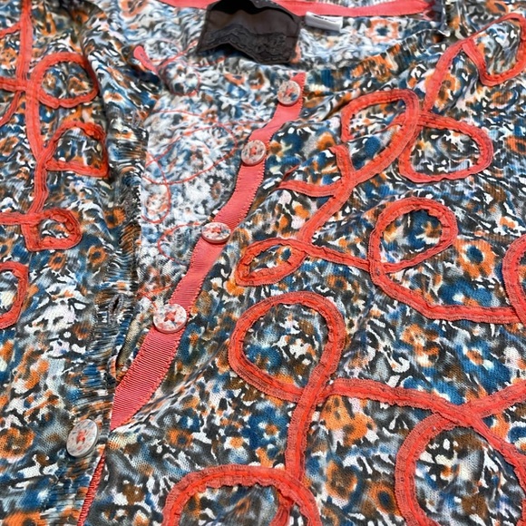 Anthropologie GUINEVERE Cardigan Sweater Looped Bud Coral Ribbon (Medium) - Picture 4 of 8